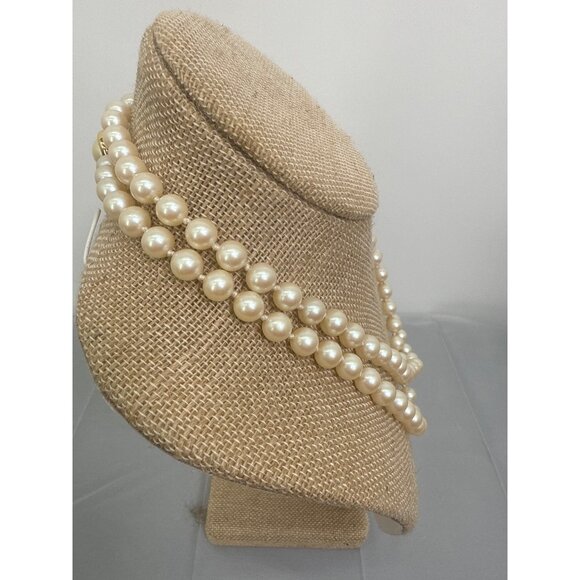 Vintage Long Faux Pearl Necklace Hand Knotted Hidden Pearl Clasp - Picture 3 of 4